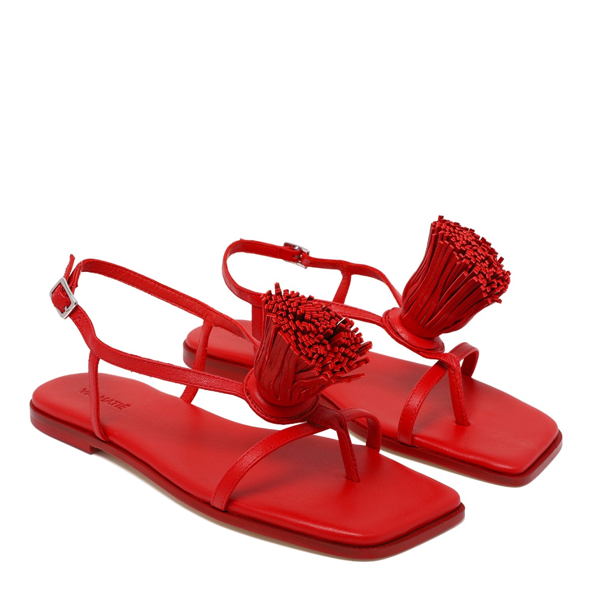 Vic Mati Red Leather Sandals with Fringe Detail.
