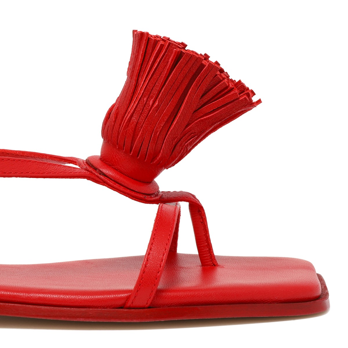 Vic Mati Red Leather Sandals with Fringe Detail.