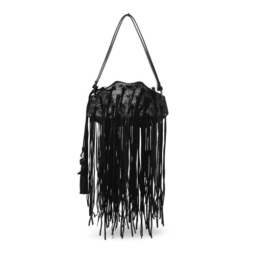 Alexander McQueen Black Leather Fringe Shoulder Bag. 2