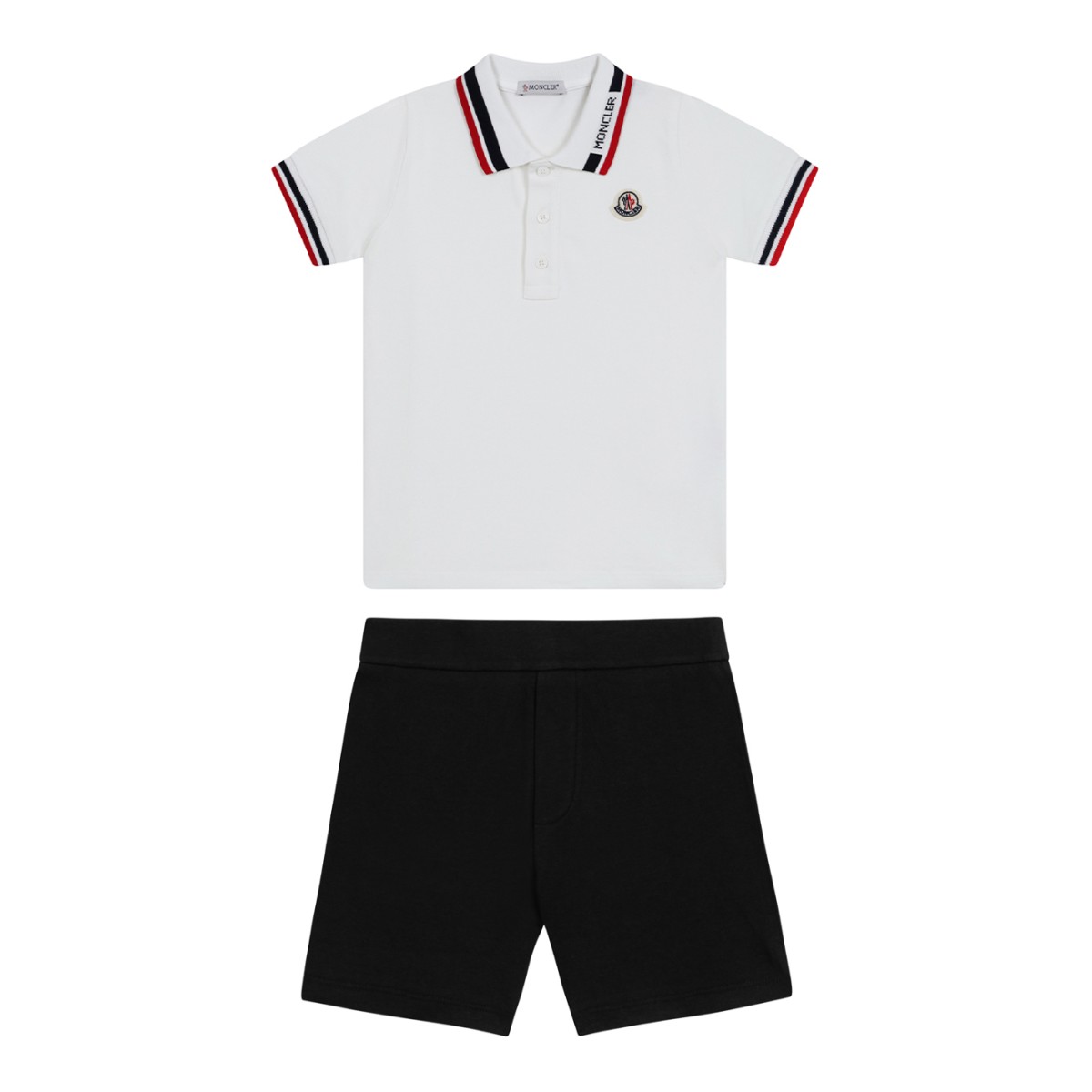 Moncler Baby White Polo and Black Shorts Set.