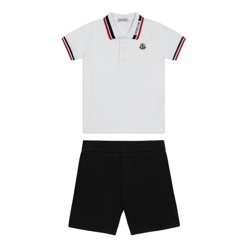 Moncler Baby White Polo and Black Shorts Set.