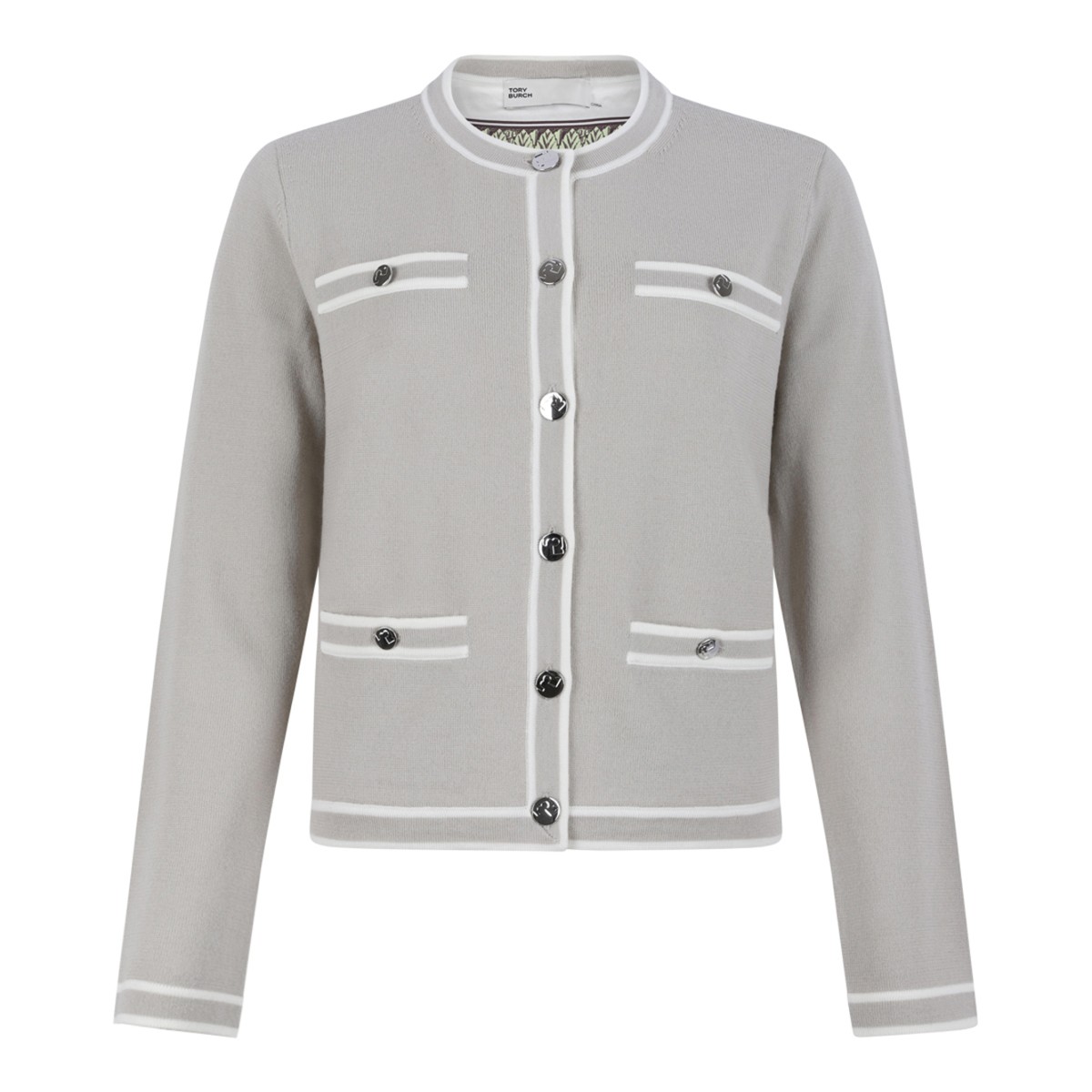 Gray and New Ivory Kendra Merino Wool Cardigan