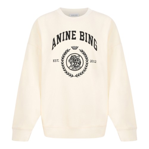 Anine Bing Ivory Cotton Sweatshirt with Logo Print.