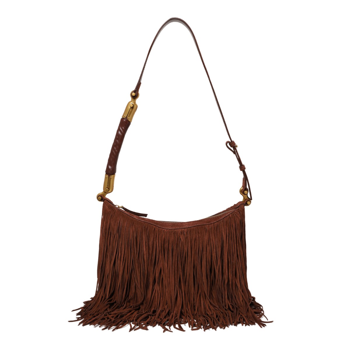 Balmain Dark Brown Fringe Leather Shoulder Bag.