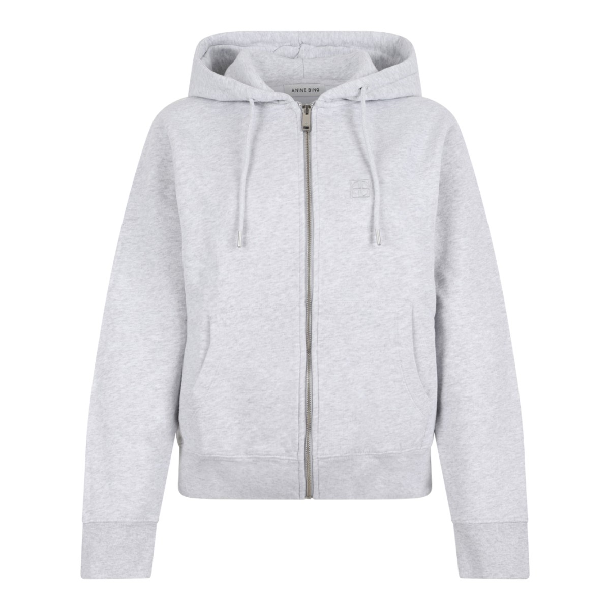 Anine Bing Grey Cotton Zip-Up Hoodie.