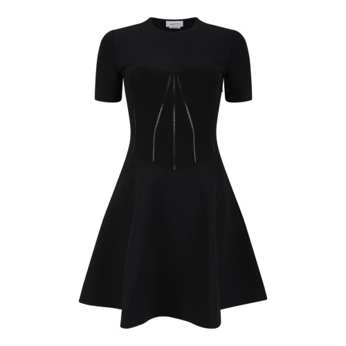 Alexander McQueen Navy Sculpted Flared Dress.