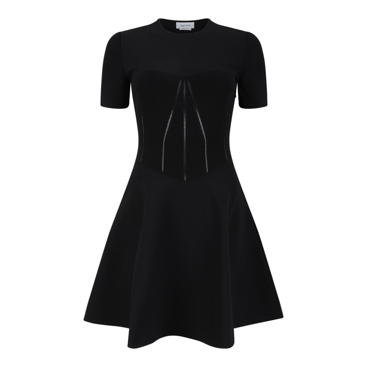 Alexander McQueen Navy Sculpted Flared Dress.