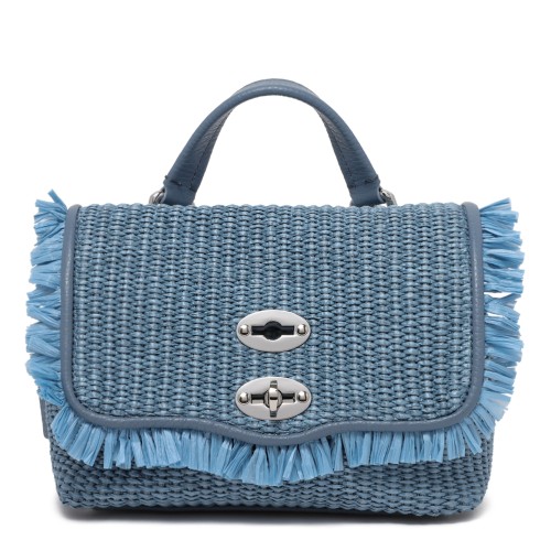 Zanellato Light Blue Woven Postina Bag with Fringe Detail.