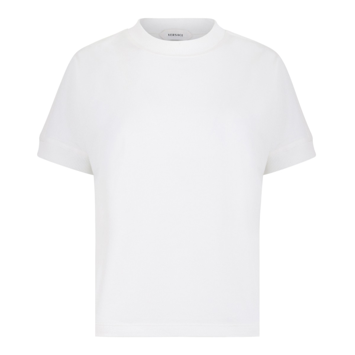 Versace White Cotton T-Shirt with Medusa Detail.
