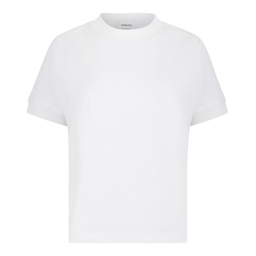 Versace White Cotton T-Shirt with Medusa Detail.