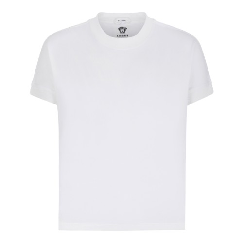Versace White Cotton T-Shirt with Medusa Detail.
