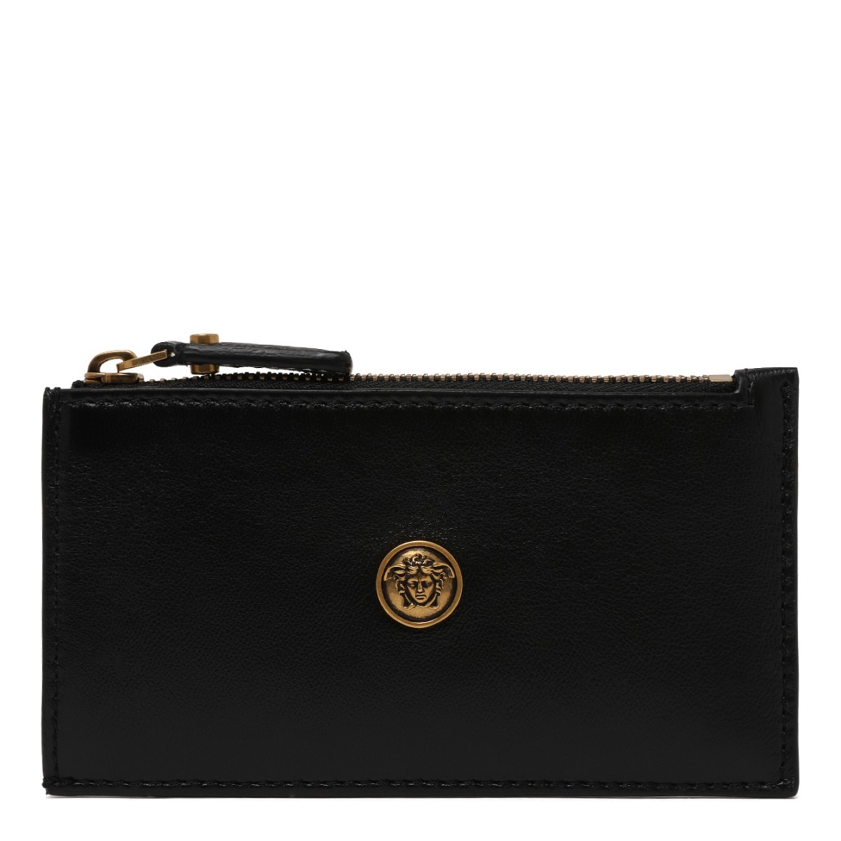 Versace Black Lamb Leather Zip Card Case.
