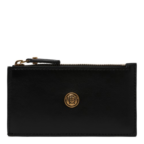 Versace Black Lamb Leather Zip Card Case.