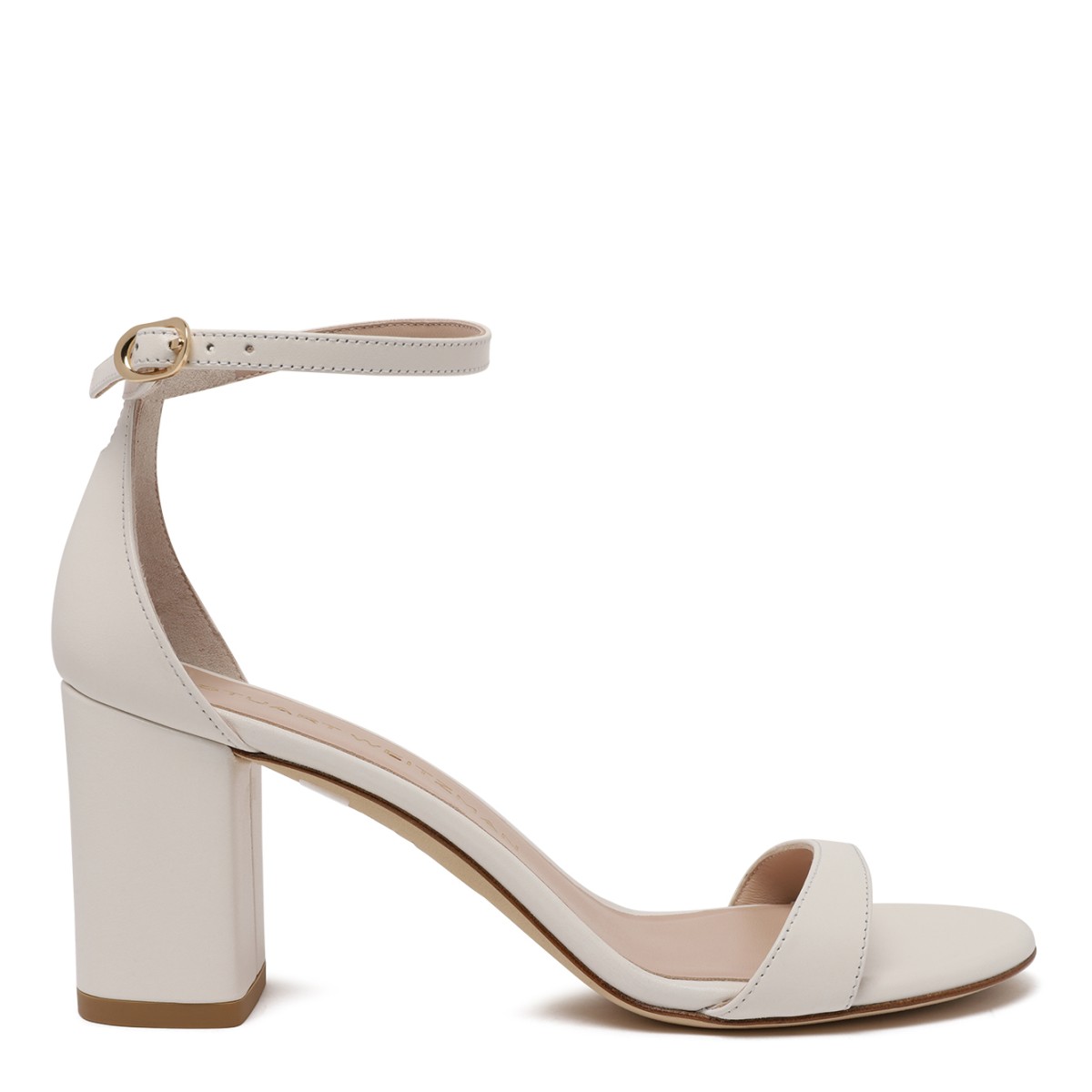 Stuart Weitzman White Leather Ankle-Strap Sandals.