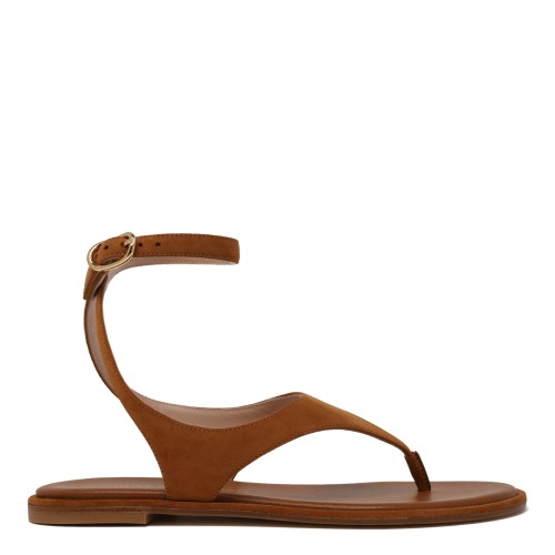 Stuart Weitzman Tan Suede Flat Sandals.
