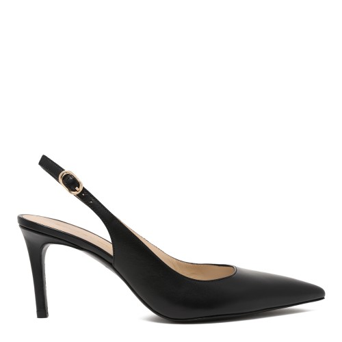 Stuart Weitzman Black Leather Slingback Pumps.