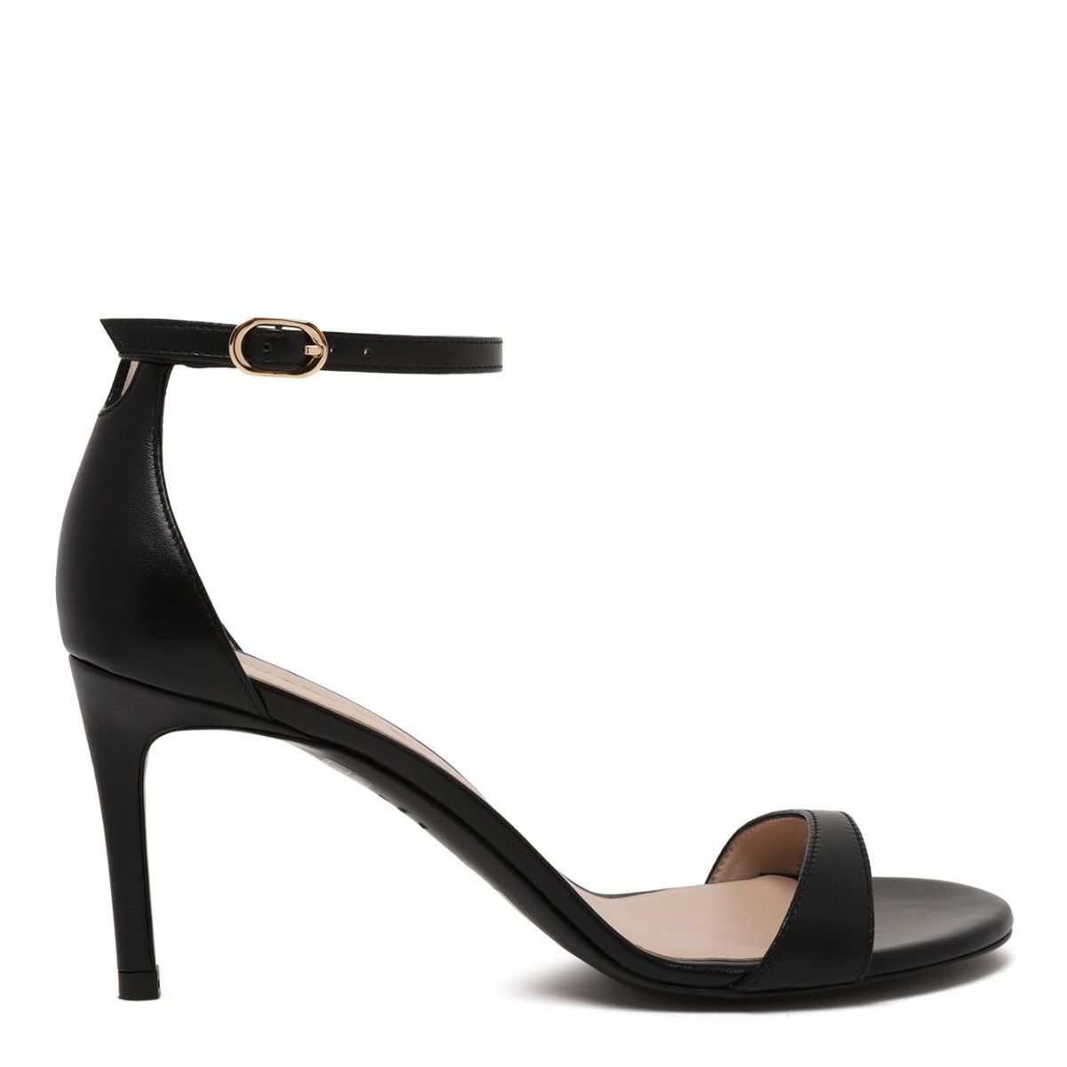 Stuart Weitzman Black Leather Ankle-Strap Sandals.