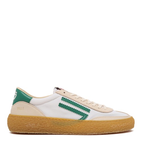 Puraai White Mesh and Leather Sneakers with Green Detail.