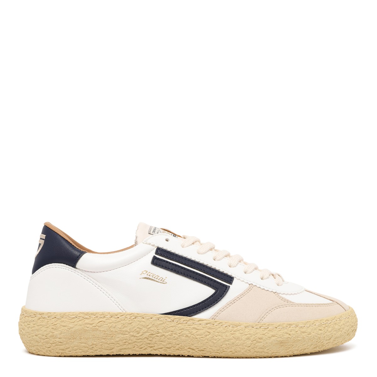 Puraai White Leather and Suede Sneakers.