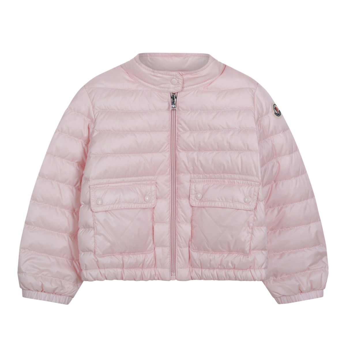 Moncler Pink Cropped Quilted Down Jacket.