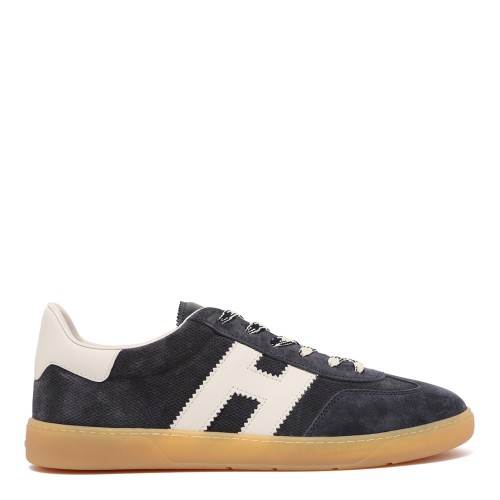 Hogan Navy Suede H-Stripes Sneakers.