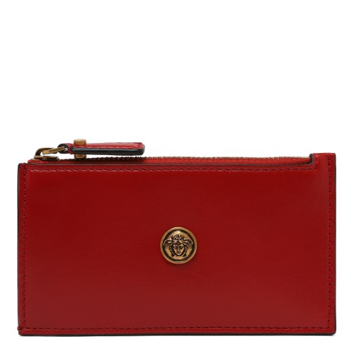 Gianni Versace Red Lamb Leather Zip Card Case.