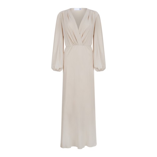 Douuod Beige Draped Midi Dress.