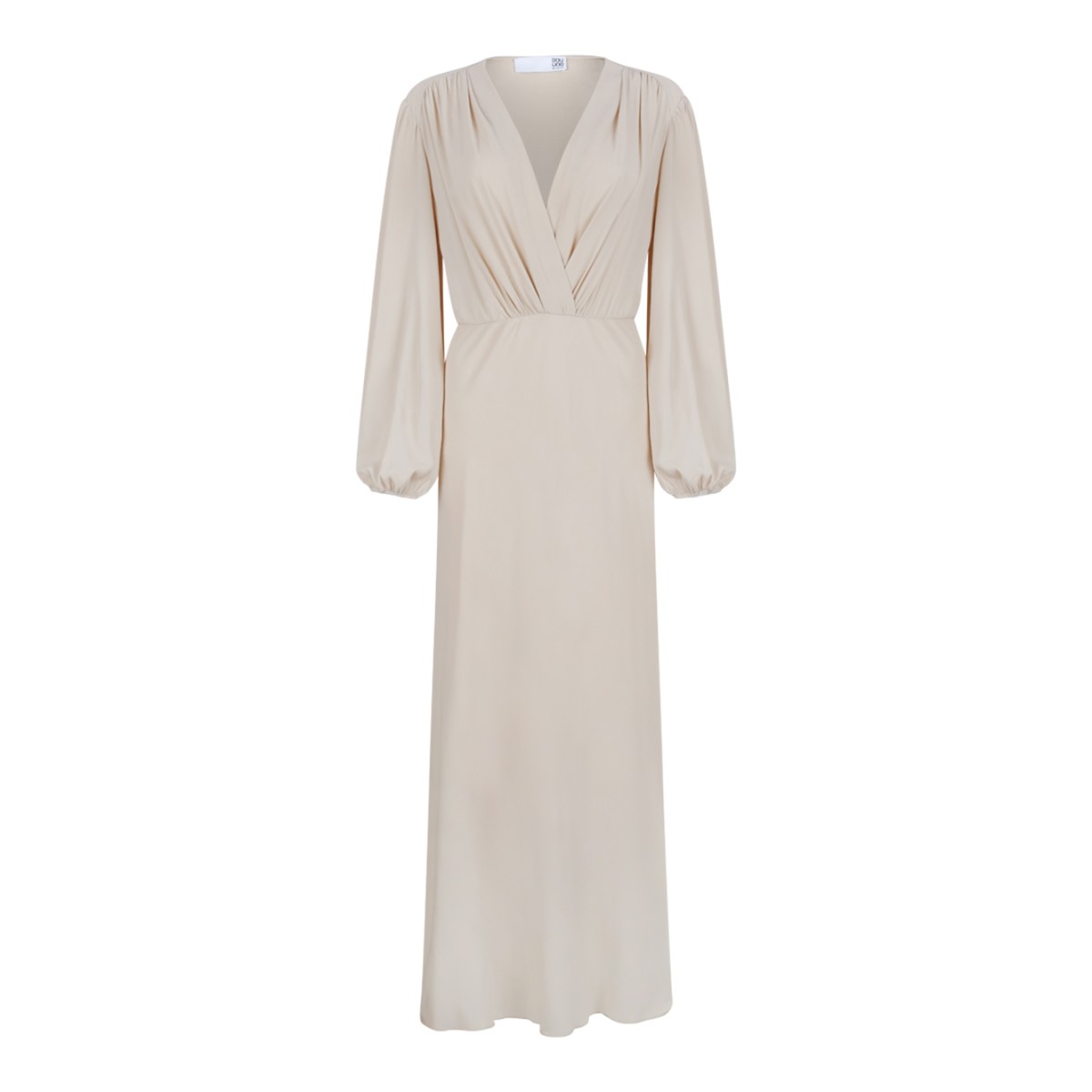 Douuod Beige Draped Midi Dress.