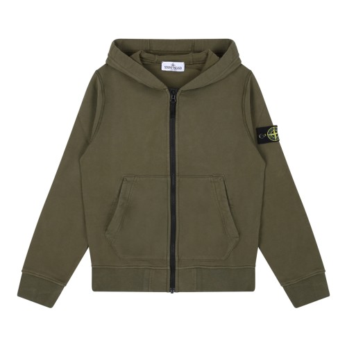 Stone Island Kids Olive Green Compass Patch Cotton Hoodie.  