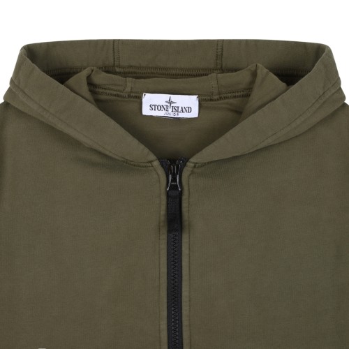 Stone Island Kids Olive Green Compass Patch Cotton Hoodie.  