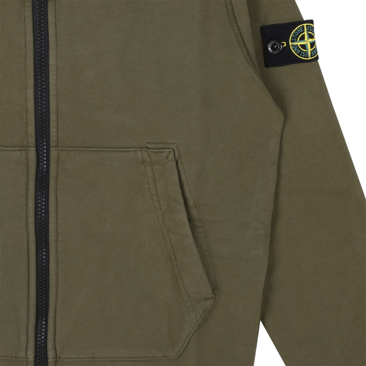 Stone Island Kids Olive Green Compass Patch Cotton Hoodie.  