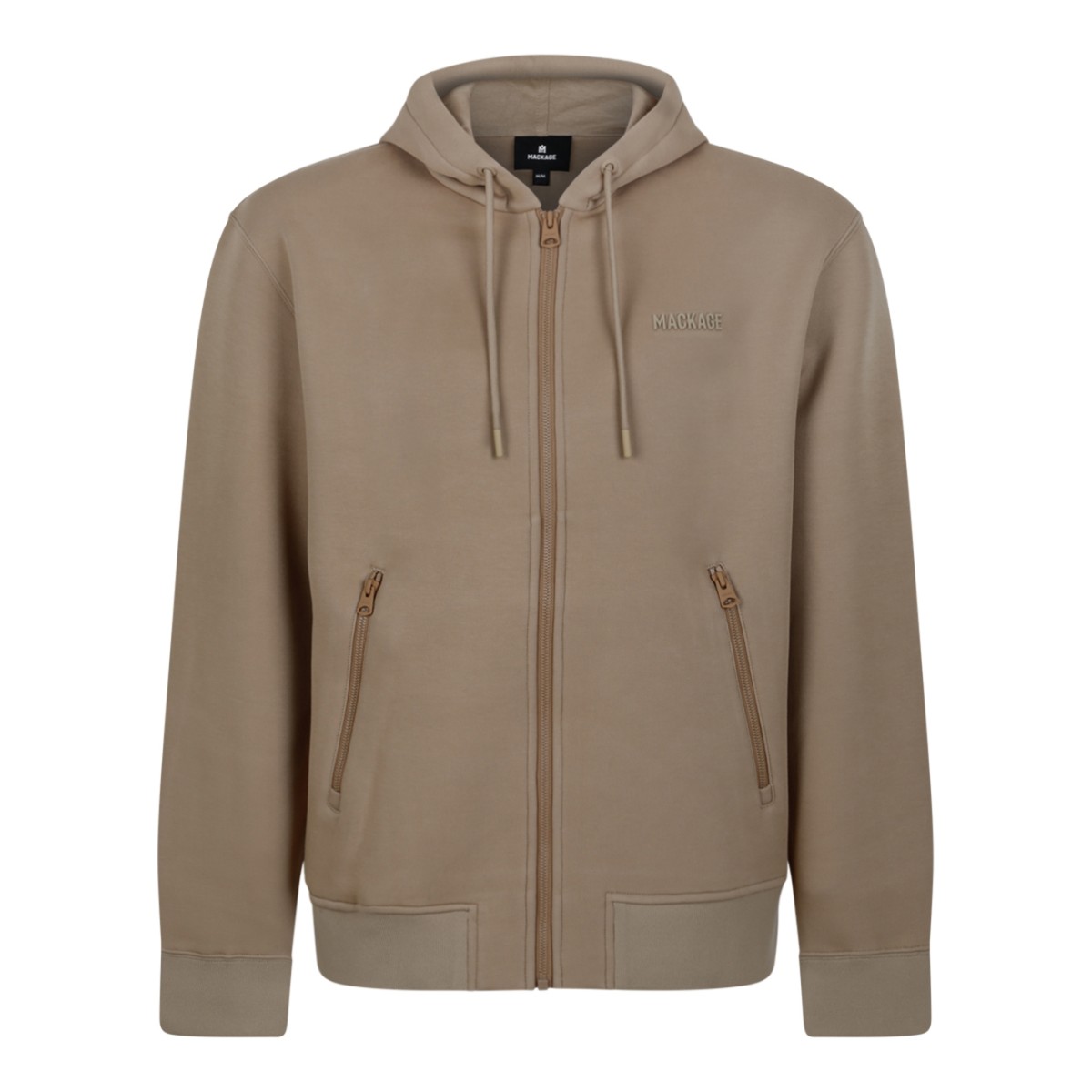 Mackage Beige Zip-Up Hooded Cardigan.