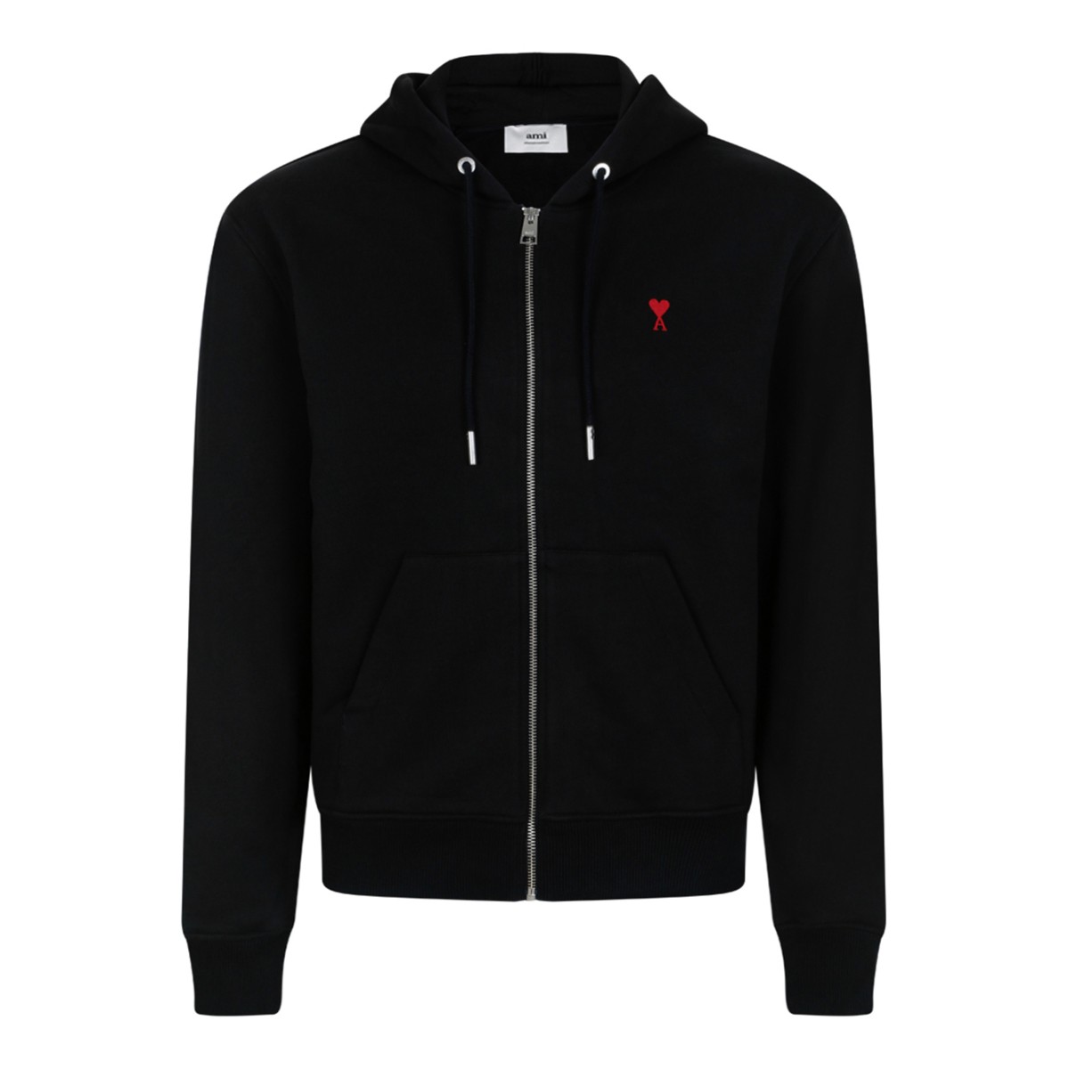 AMI Paris Black Ami de Cur Zip-Up Hoodie.