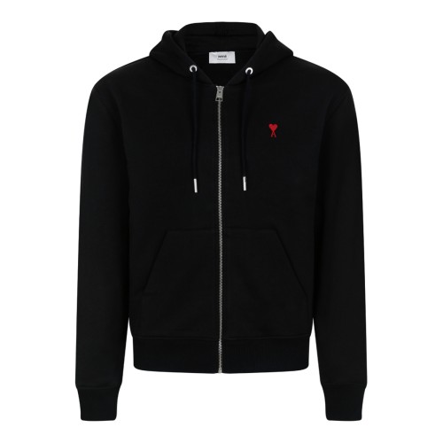 AMI Paris Black Ami de Cur Zip-Up Hoodie.