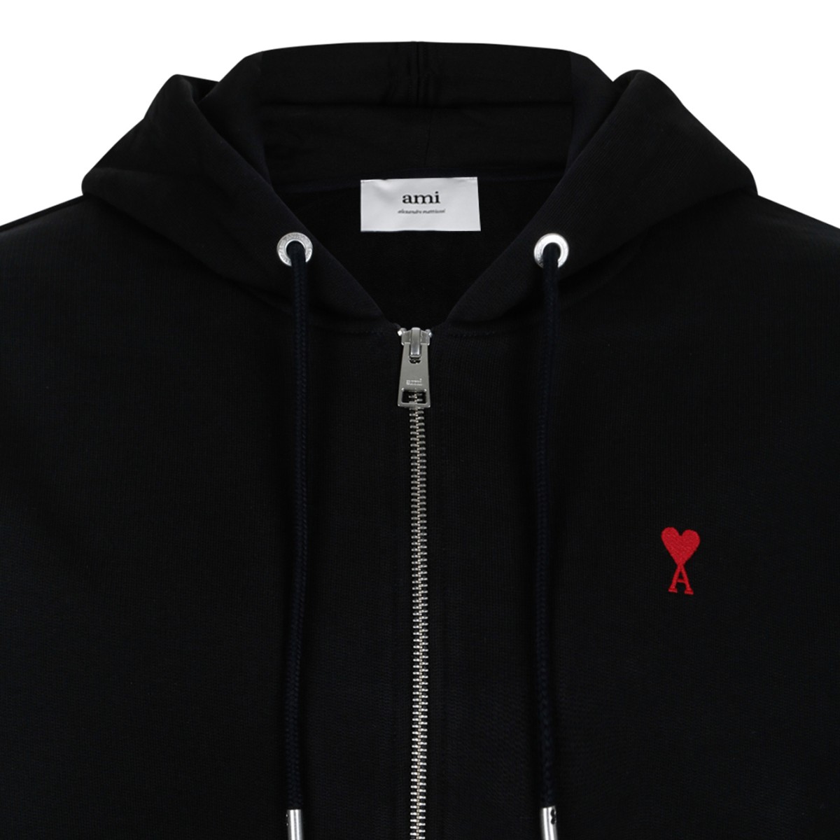 AMI Paris Black Ami de Cur Zip-Up Hoodie.