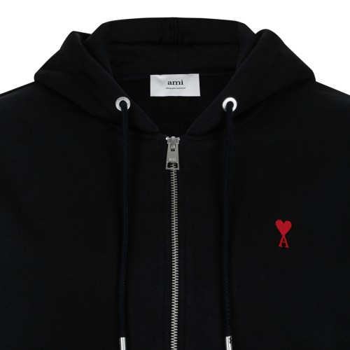 AMI Paris Black Ami de Cur Zip-Up Hoodie.
