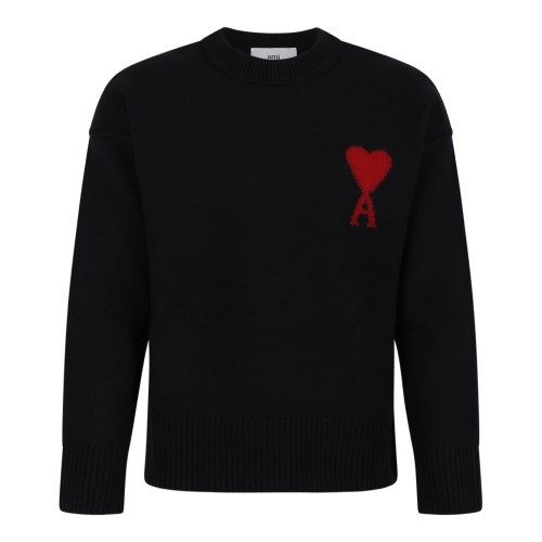AMI Paris Black Ami de Cur Oversized Knit Sweater.