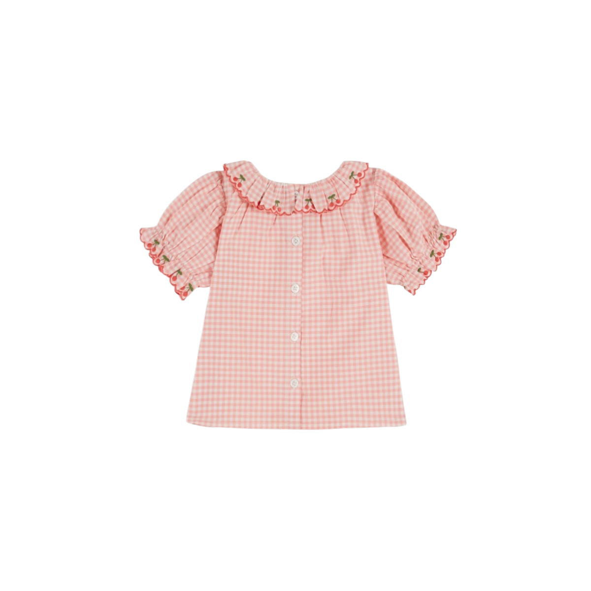 Blouse pink gingham embroidered collar