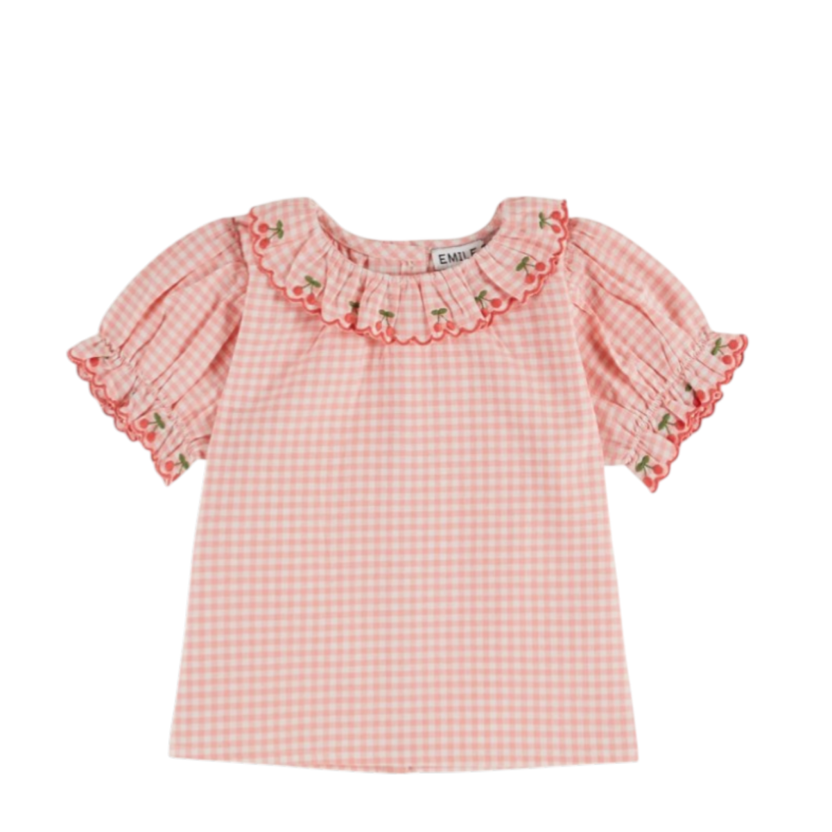 Blouse pink gingham embroidered collar