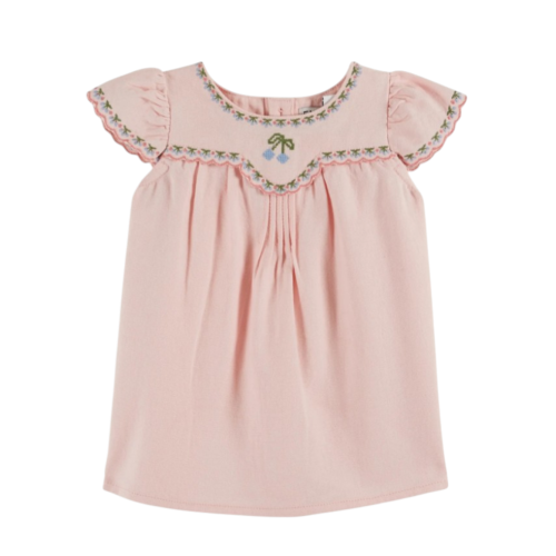Baby dress embroidered pink cherries