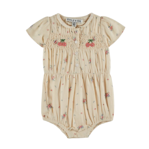 Combibloomer ecru floral smocked