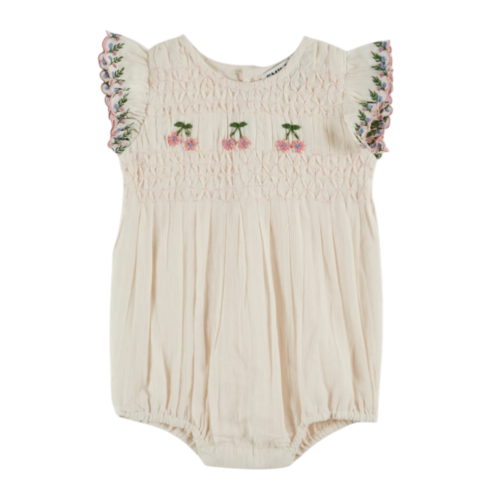 Combibloomer cream smocked embroidered