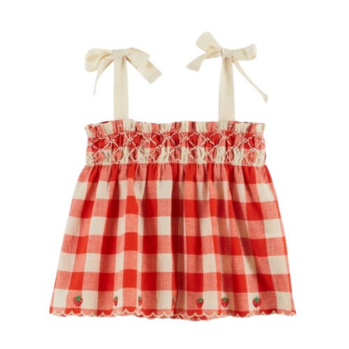 Top red gingham smocked