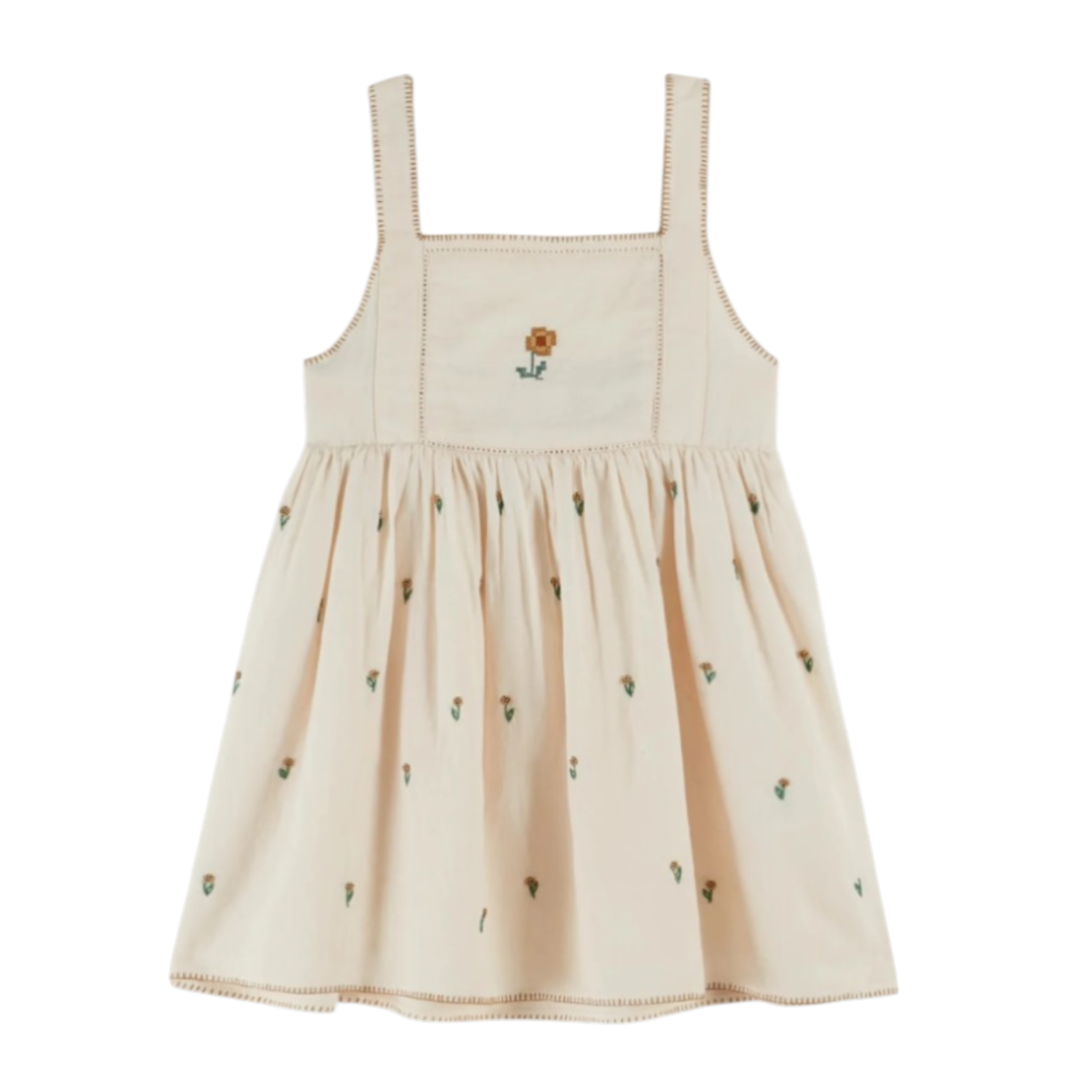 Dress embroidered ecru flowers