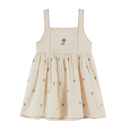 Dress embroidered ecru flowers