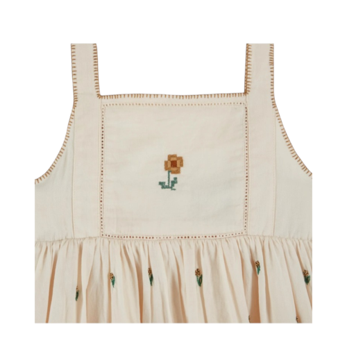 Dress embroidered ecru flowers