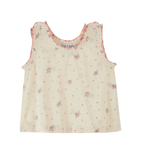 Top ecru floral cotton voile