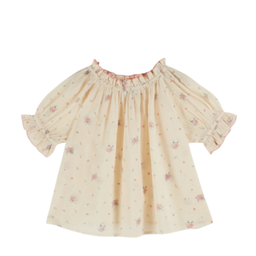 Blouse ecru floral cotton voile