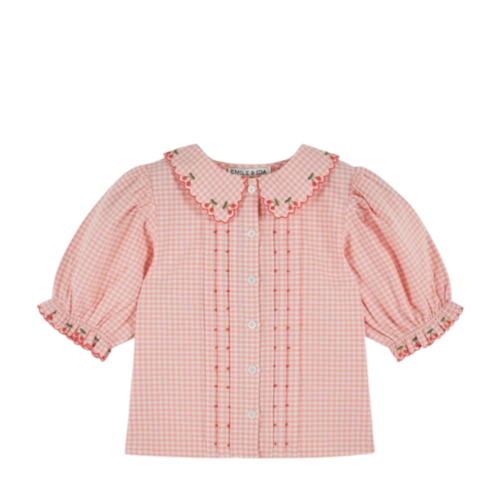 Blouse embroidered pink gingham