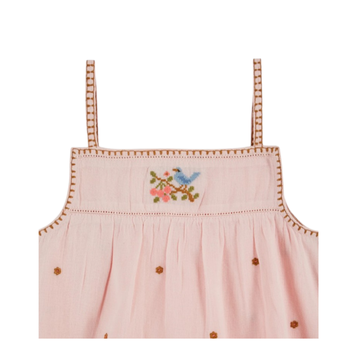 Top embroidered pink flowers